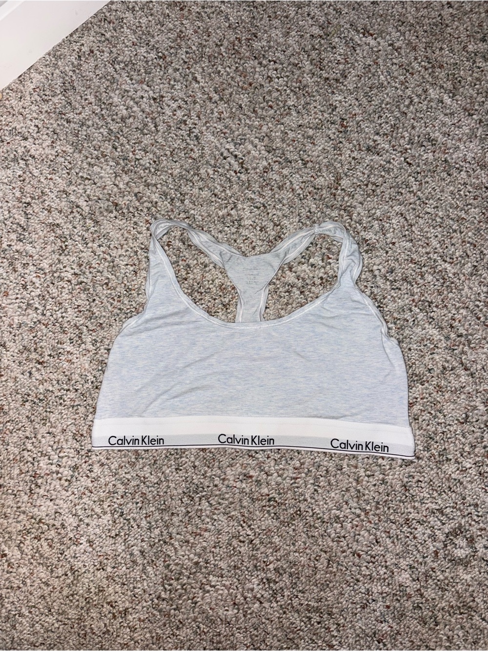 Calvin Klein Light Gray Racerback Sports Bra with White Logo Band